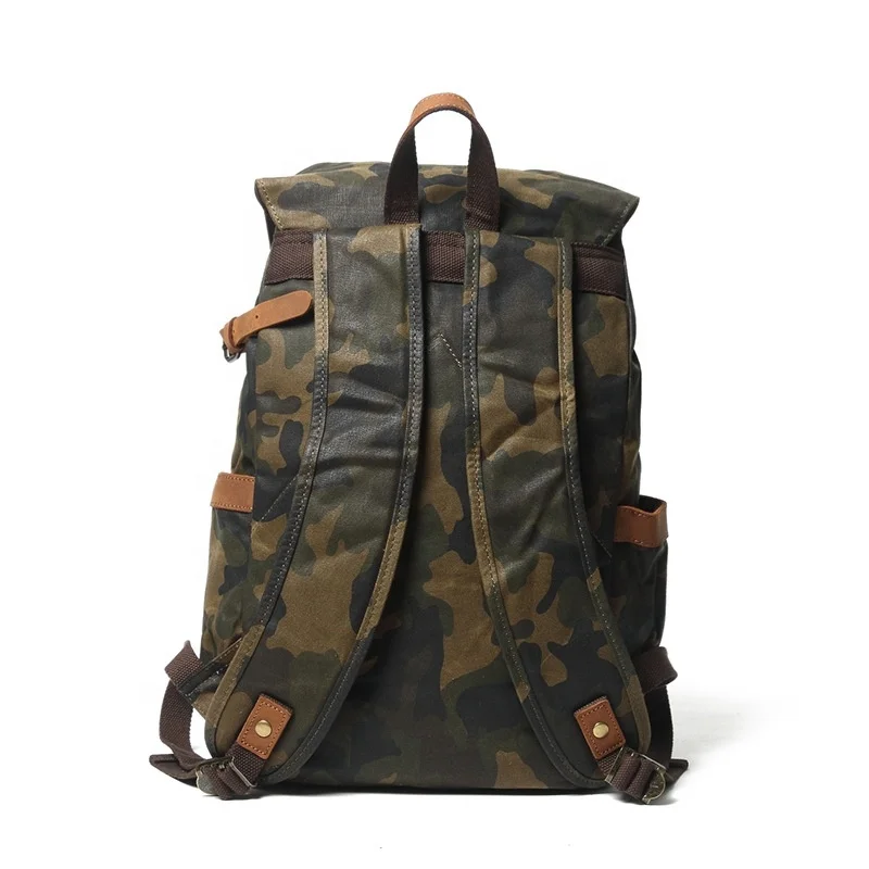 Outdoor Waxed Waterproof Canvas Backpack Camouflage Camping Backpack