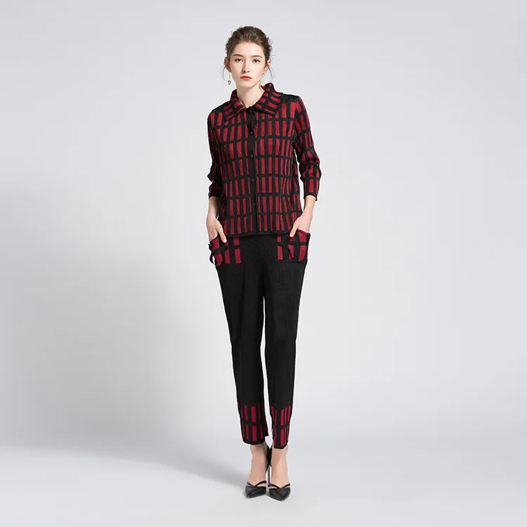 2020 fashion women outfit women fashion two piece sets guangzhou sanxuan trading  Stripe single breasted black red suit