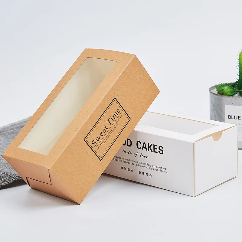 wholesale kraft paper packaging Fancy Sweet Dessert Cake boxes paper drawer box with window for Macaroon Cookie Sushibox