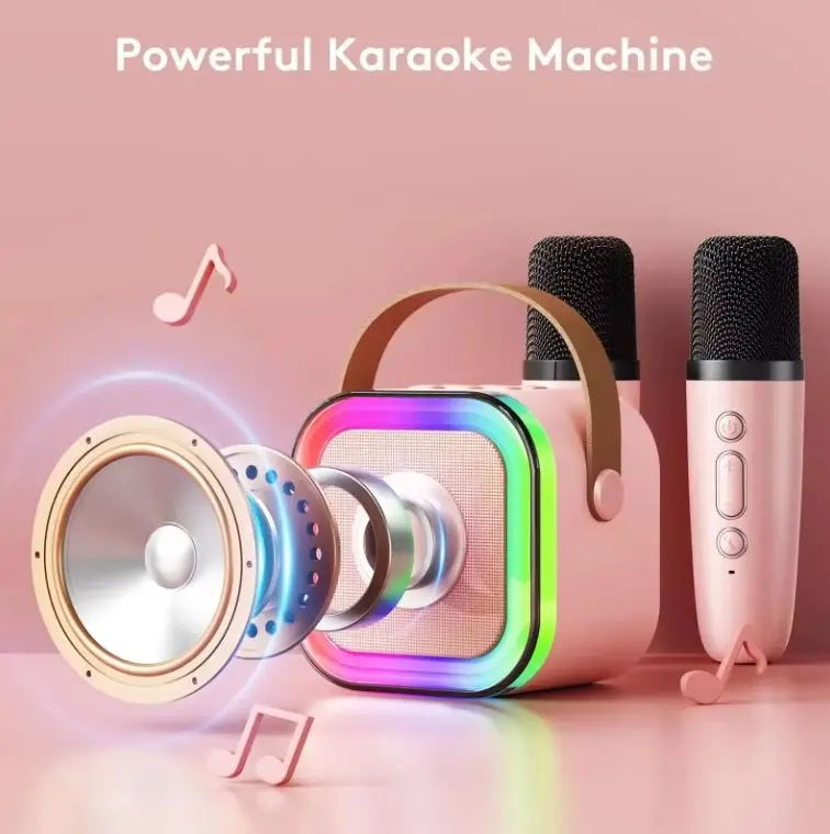 K12 rechargeable Portable Mini With 2 Mic Dual Microphone Light Mini Metal Material Speakers RGB Karaoke BT Speaker