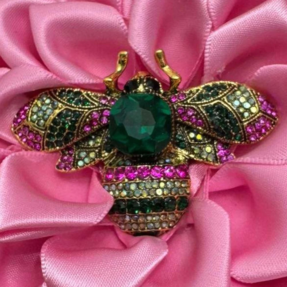Vintage Gold Plated Purple Rhinestone Insect Honey Bee Brooches Crystal Bee Brooch for Women
