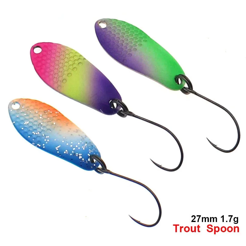 1.7g 27mm Pink UV Trout Fishing spoon Lure Single Hook Metal Spoon Lures  Artificial Bait Bass Perch Spinner