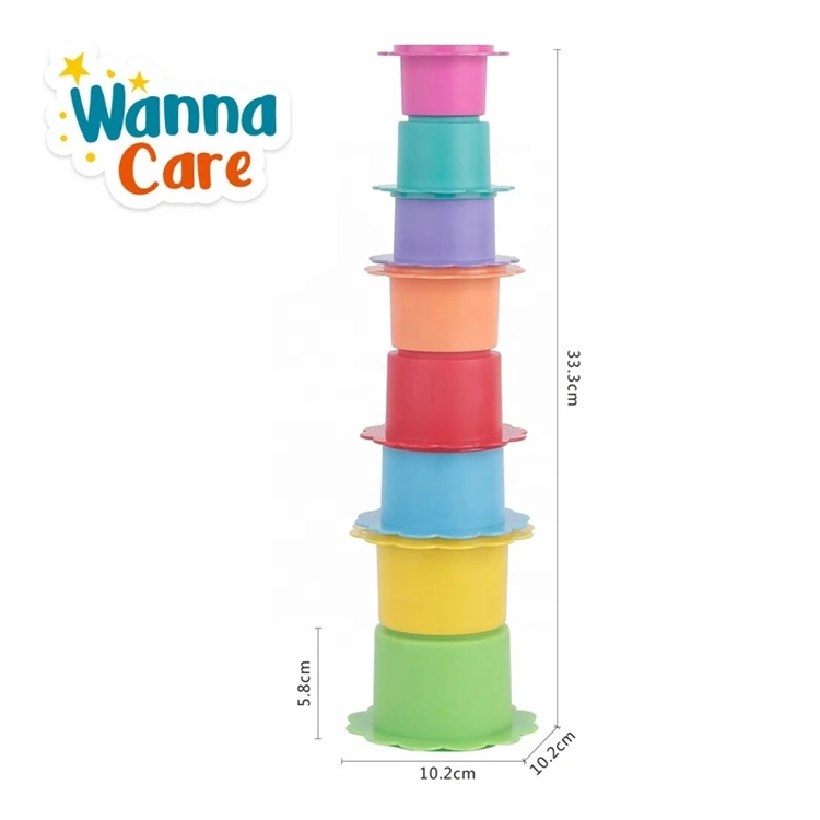 Educational Plastic Kids Bath Stacked Sorting Colorful 8 Pcs Stacking Cups Toys Nesting Cup Baby Bath Set Toys