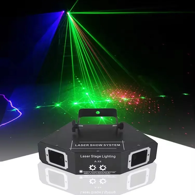 HONGHE 4 Eye RGBW Laser Projector Strobe Light Stage Light Disco DJ Party Lights KTV DMX Projector Colorfu Effect For Bar Club