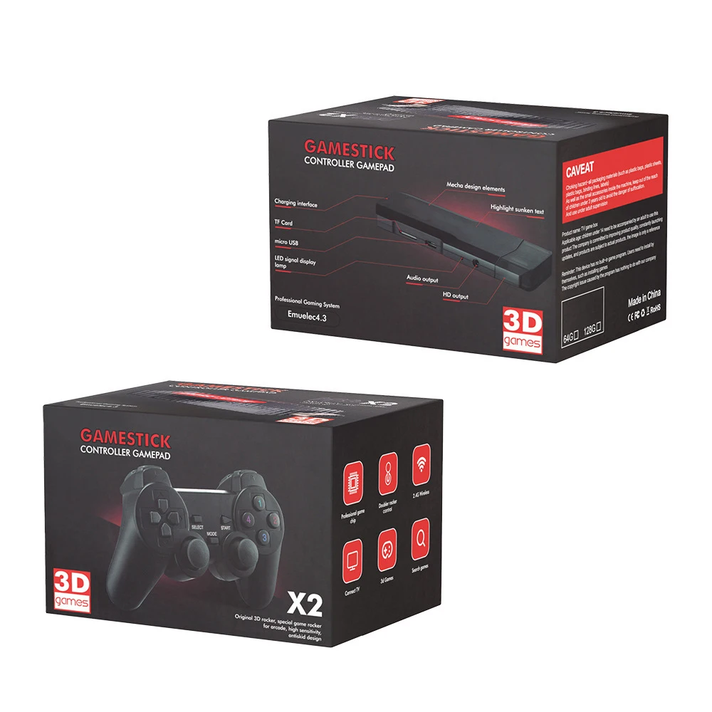 Video Gamepad Console 2.4G Wireless Controller HD Game Stick Box 4K 10000 games 64GB Classic Retro TV games For FC PS1 GBA