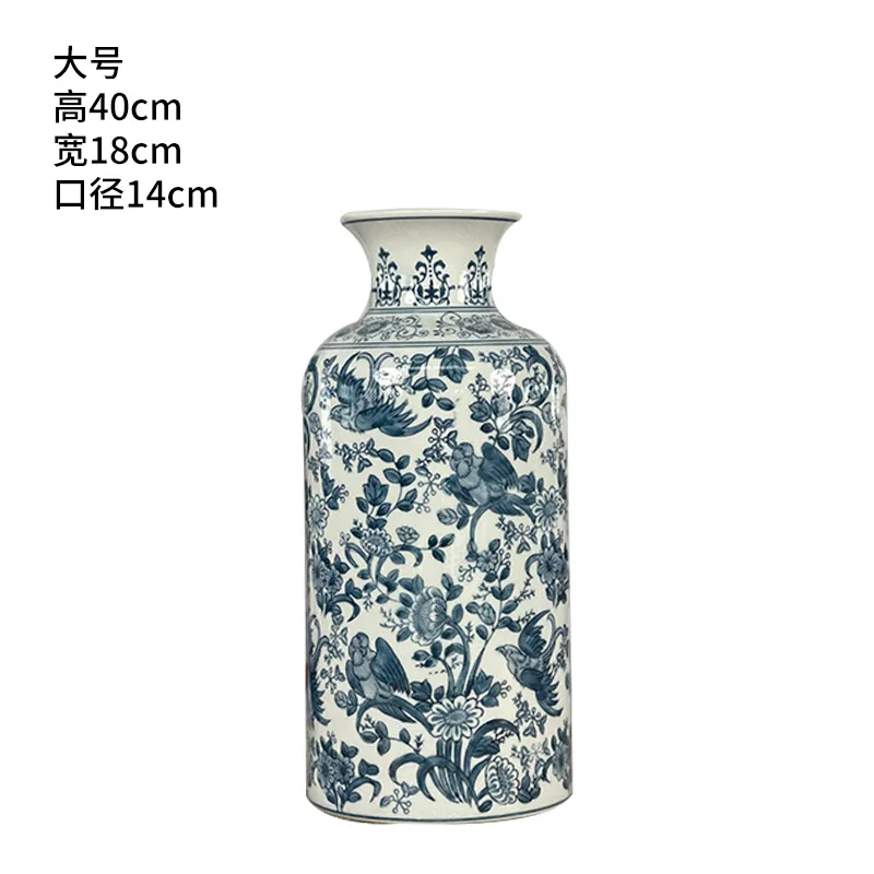 New Chinese-Style Blue White Porcelain Vase Handmade Ceramic Floriculture Ornament Living Room Decor Dried Flowers Flower