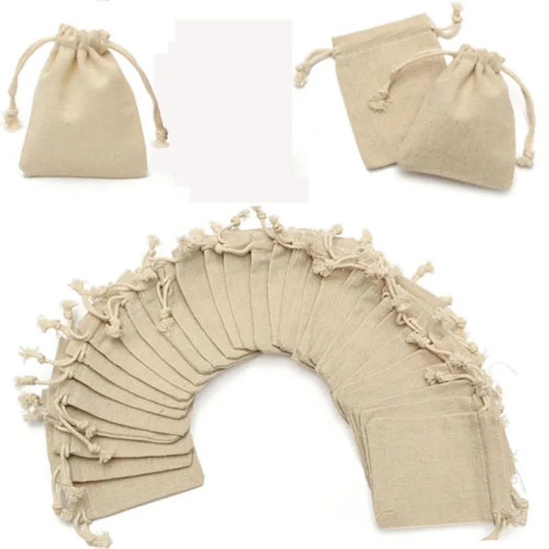 Small Poouch Burlap Jute Sack Drawstring Gift Jewelry Pouch Natural Cotton Linen Birthday Party bag