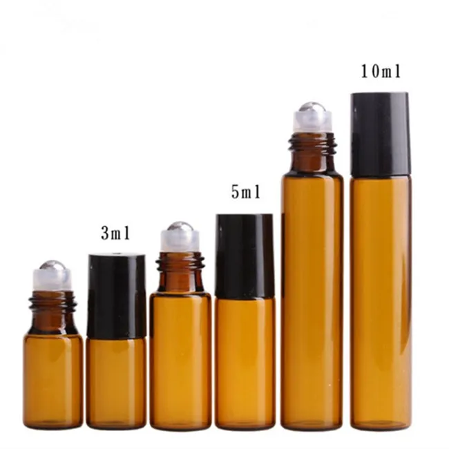 Empty 1 2 3 5 10 ml essential aroma oil roller roll on bottle 1ml 2ml 3ml 5ml clear/Amber Tubular Cosmetic Perfume Sample Vial