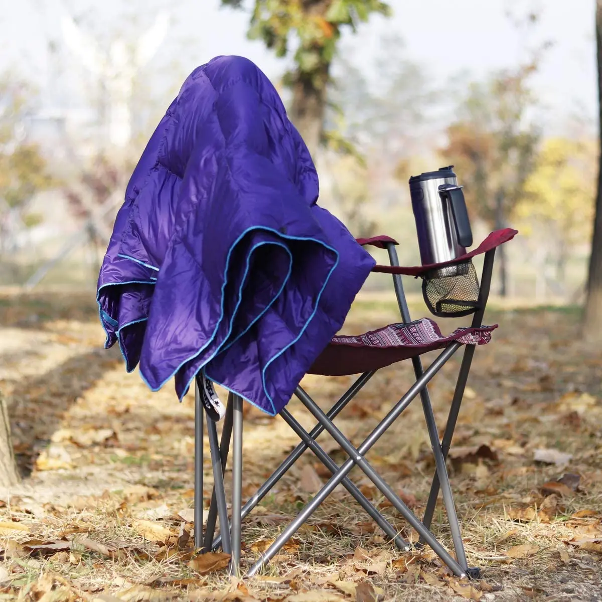 20D Outdoor Printed Windproof Duck Down Lightweight Portable Camping Puffy Blanket For Hiking Picnic