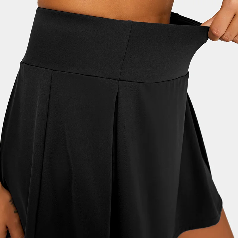 Wholesale Custom Design Sports Dress Workout High Quality Street Wear High Rise Pleated Side Pocket 2-in-1 Plain Skirt