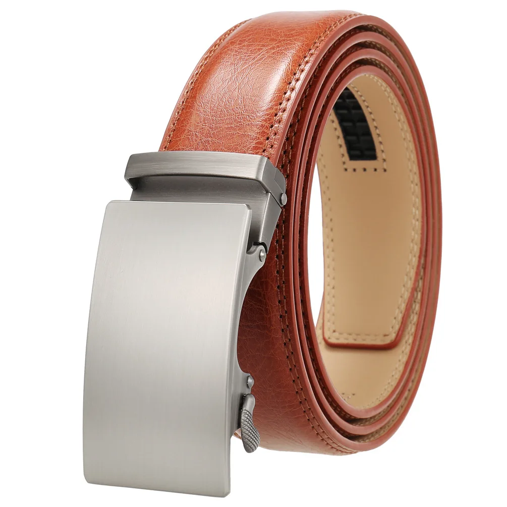 Factory Custom Genuine Leather Rachet Belt Men Leather Dress Belt with Automatic Buckle