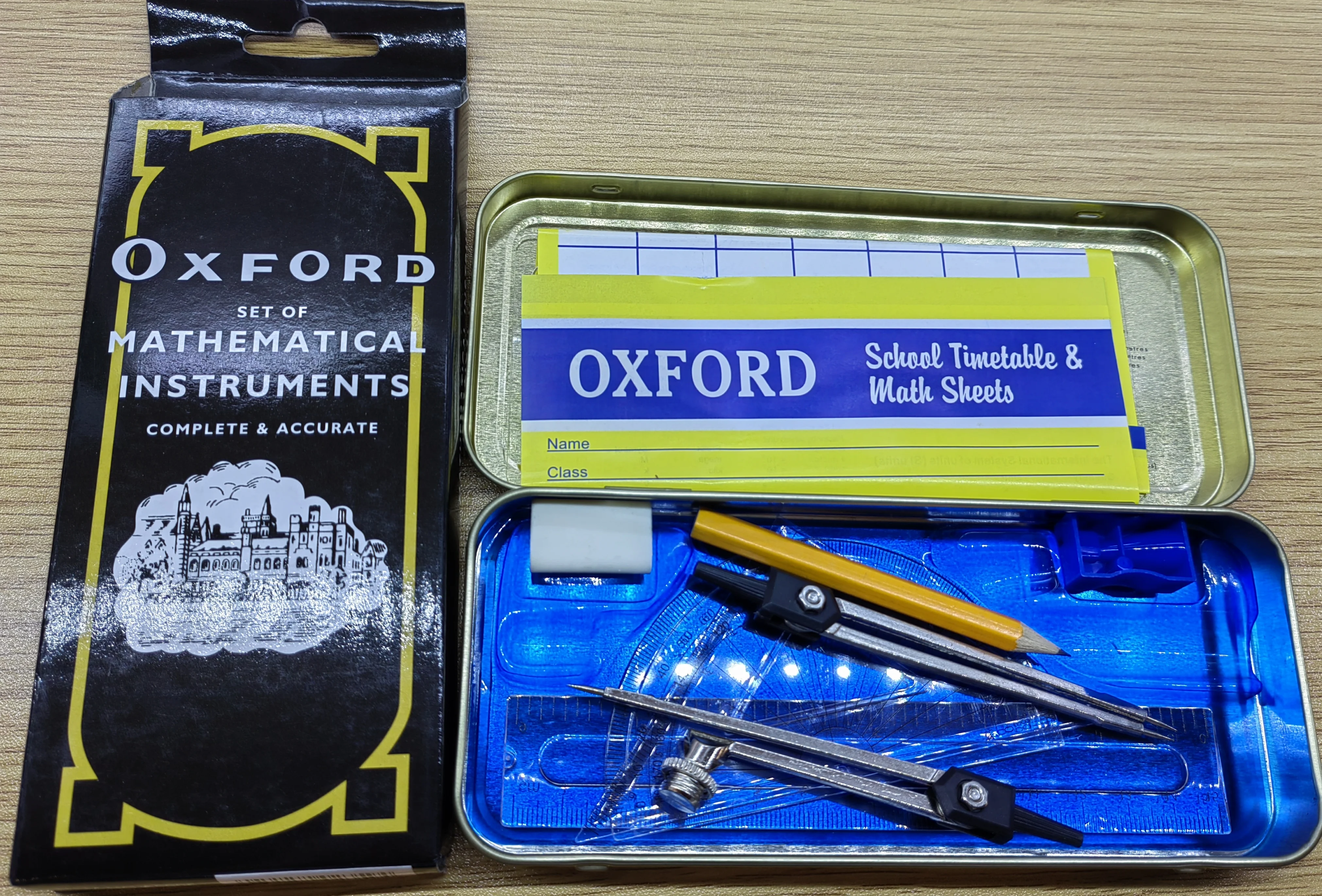 Ningbo made good quality kit stationary set mathematical set in tin box school office supplies back to school