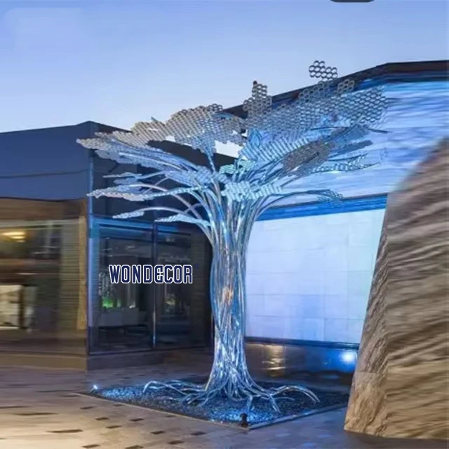 wonders High quality outdoor decoration mirror Polished Stainless Steel metal tree art Sculpture