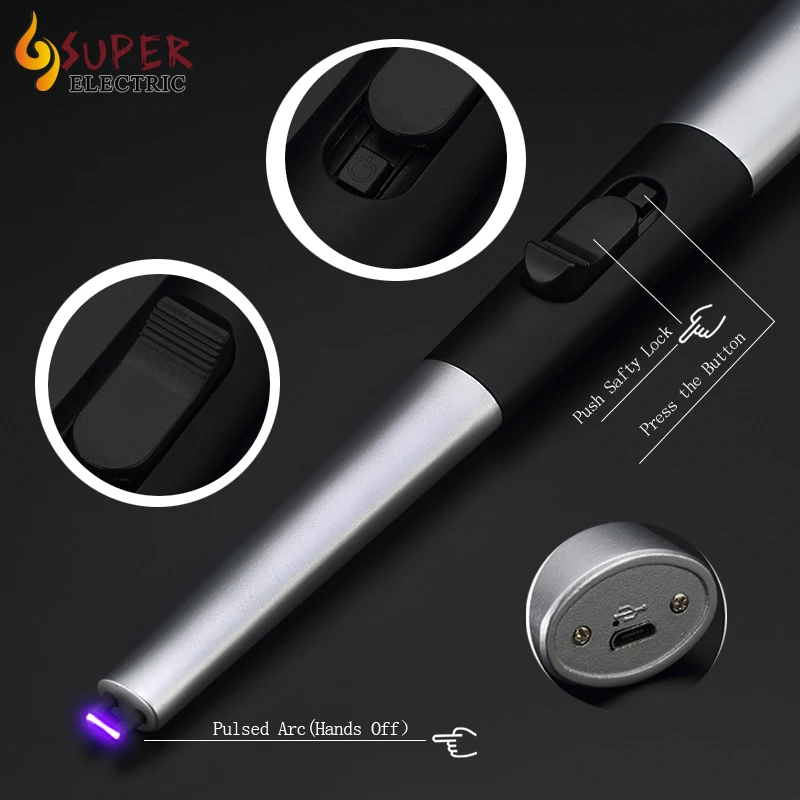 Новинка 2021 импульсная плазменная дуга металлическая Полезная USB перезаряжаемая ветрозащитная электрическая зажигалка для барбекю с длинным