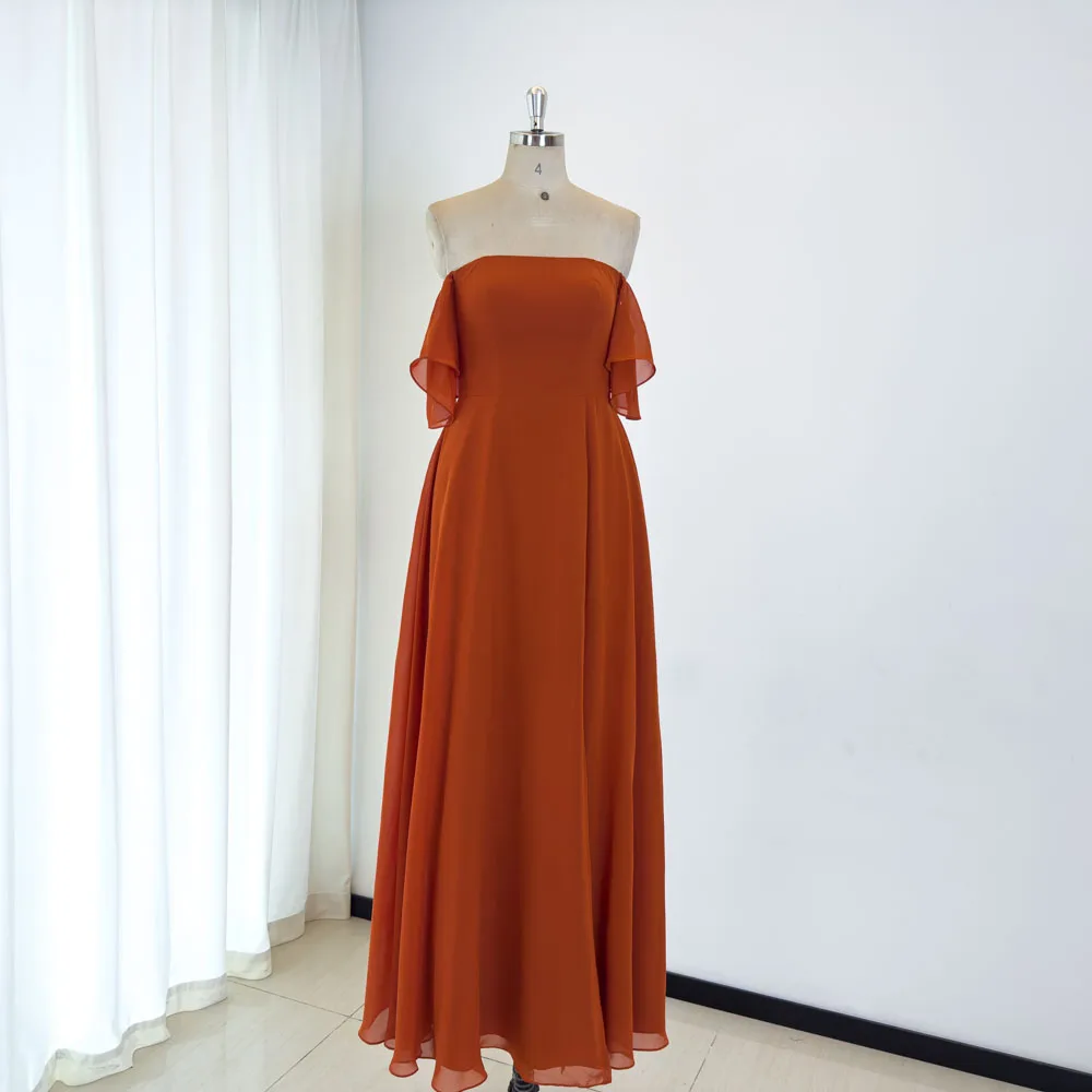 TEENYEE Elegant Off-the-Shoulder Long Party Dresses Orange bridesmaid Dress Wedding Evening Dress For Women 2025