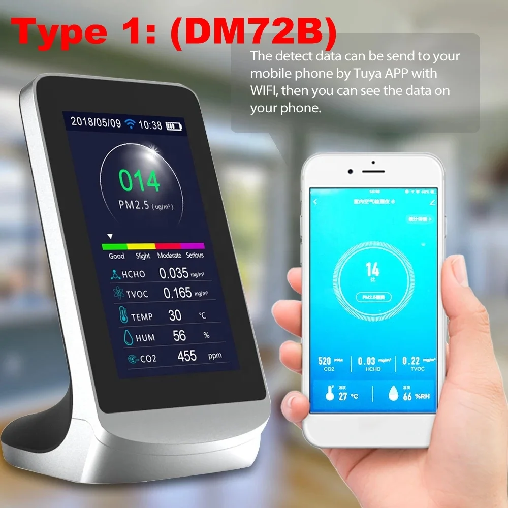 DM72 WIFI CO2 измеритель детектор многофункциональный углекислый газ перезаряжаемый качества воздуха анализатор