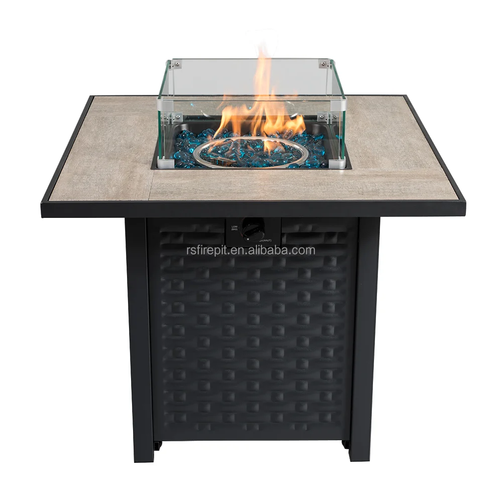 RS-S30003D 30-inch Tile Surface + Rattan Pattern Iron Bottom Gas Stove Fire Pit Outdoor Garden Heater