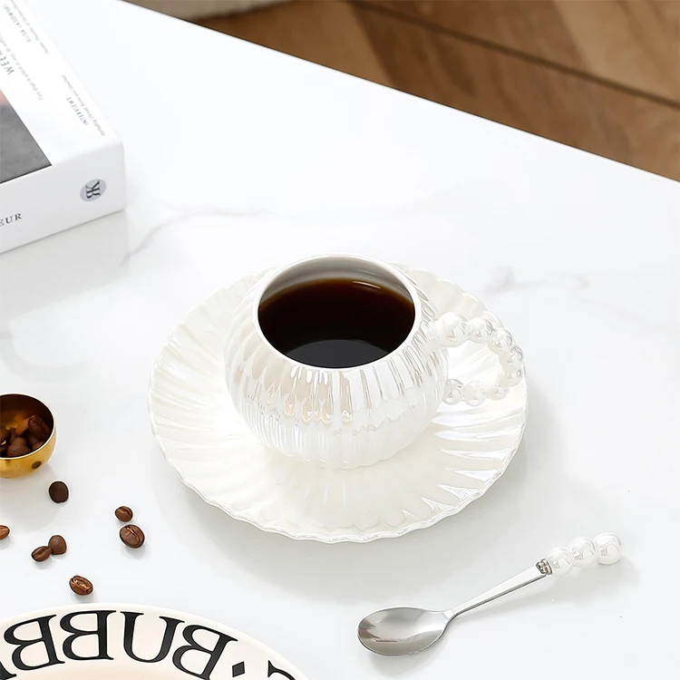 Custom Ceramic Cup Colored Glaze Porcelain Espresso Cappuccino Turkish Pearl Glaze Ceramic Coffee Tea Cup Set