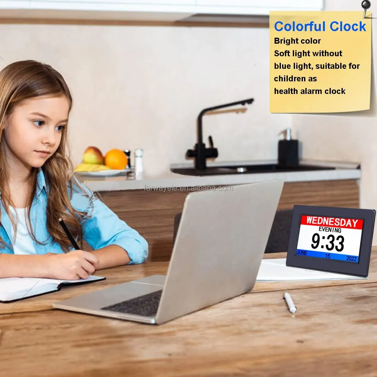 Auto Dim Battery Backup Extra Large letter 7inch Dementia Digital Calendar Day Clock for Memory Loss Seniors