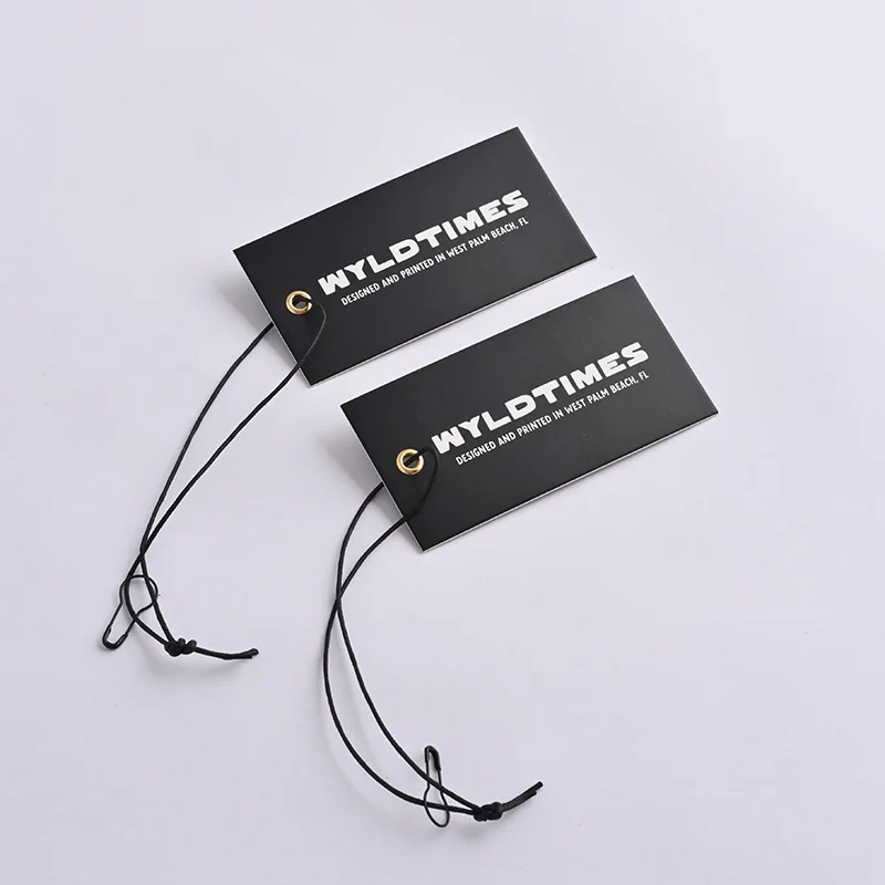 custom Gold foil logo white eco friendly mini swing ticket recyclable texture natural cotton paper letterpress hang tag