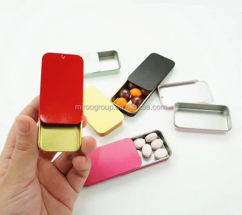 10 colors Stock Wholesale Rectangle Small Sliding Metal Mint Candy Tin Box  60x34x10mm