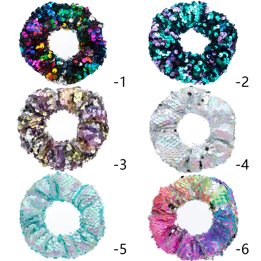 New Arrive Baby Girls Fold Over Sequin Scrunchies Colorful Hot Selling Hair Ties Party Birthday Hair Accessories