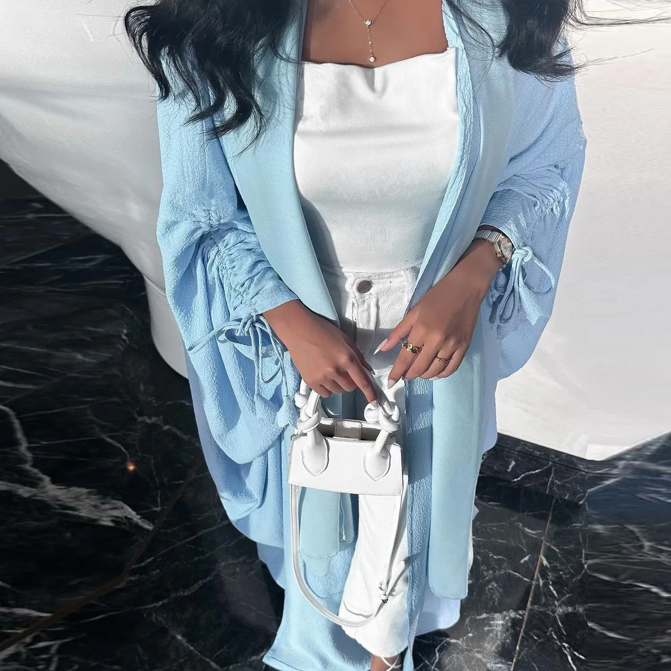 Eid Islamic Solid Fashion Simple Party Solid Drawstring Robe Open Abaya Dubai 2023 manufacturers Traditional Muslim Cardigan