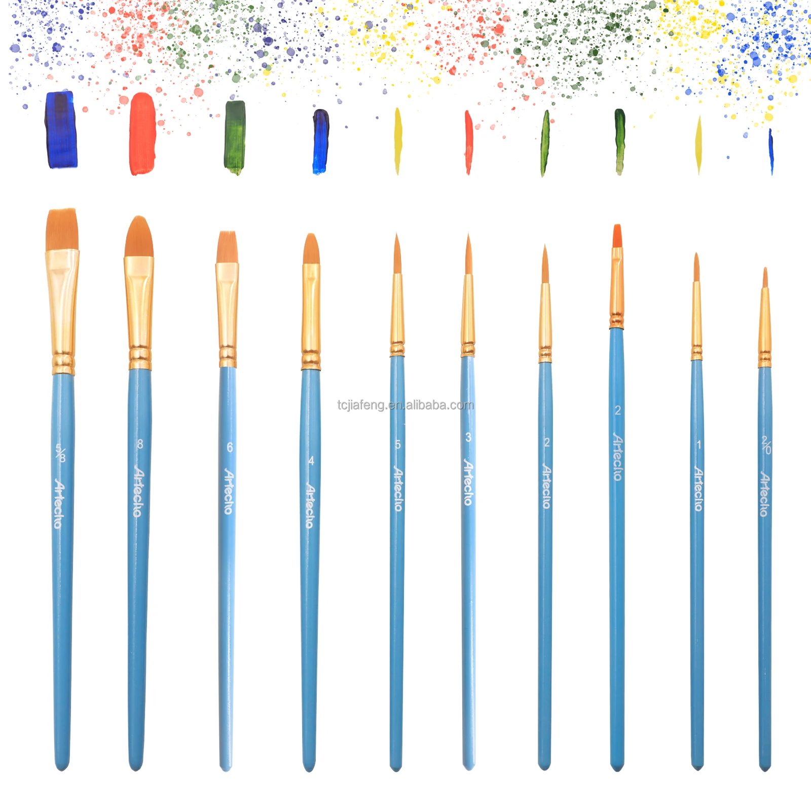 Artecho 1 Packs / 10 Pcs  Nylon Hair watercolor Brushes set for Acrylic Paint All Purpose Oil paint for art supply