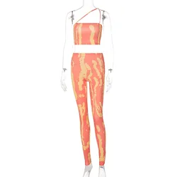 Spring 2022 women s clothing fashion ribbed tie dye printed 2pc pants set outfit two piece women spring style clothes