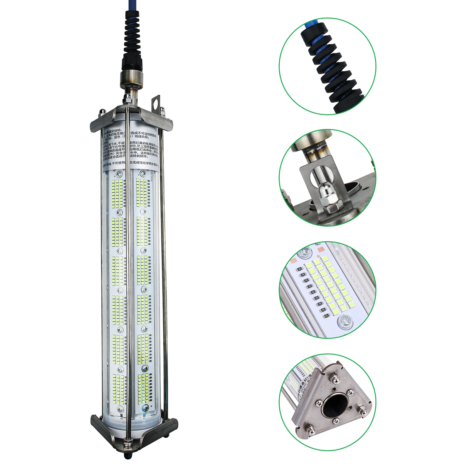 600w Underwater Green Fishing Light 6-sided 360 Rotation Lighting Deep Water Dimmable Underwater Poly Squid Led