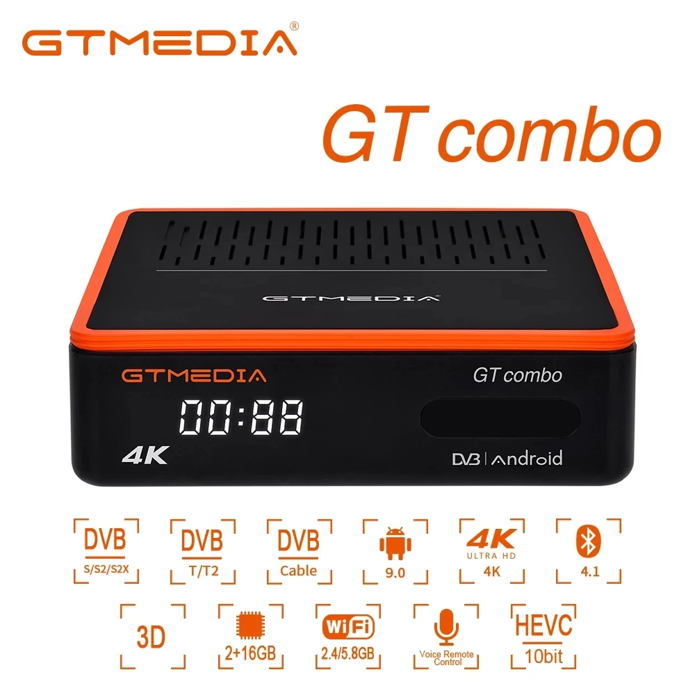  GTMedia GT комбинированные двойные-core 4K DVB-S2/T2/C ТВ приставка Android 9 0-цифра спутниковый телевизионный ресивер декодер с поддержкой Wi-Fi BT4.1 эмалированный около Голосовое