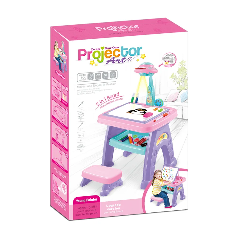 2 In 1 Painting Learning Table Drawing White Board Plastic Easel Kids Projector Drawing Board Kid Magnetic Draw Board Table