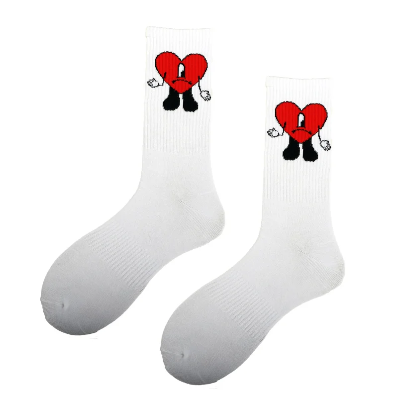 custom logo socks soft breathable Cotton red heart socks bad cute bunny Pattern sports words crew socks