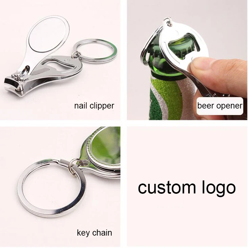 wholesale custom logo wedding gift carbon steel finger nail clipper beer opener nail clipper key chain