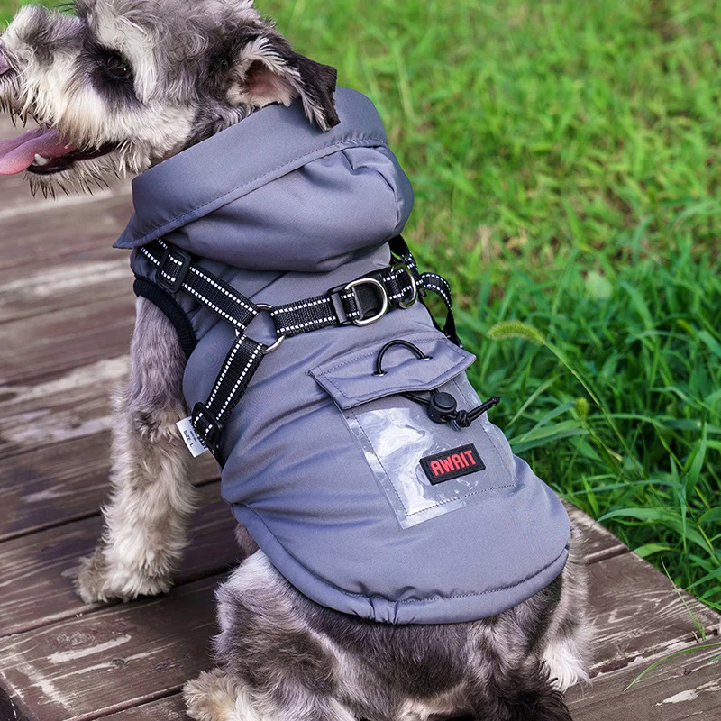 Custom High Quality Luxury Dog Winter Jacket with harness Coat Warm Designer Pet Clothing Dog Clothes for Small Puppy Medium