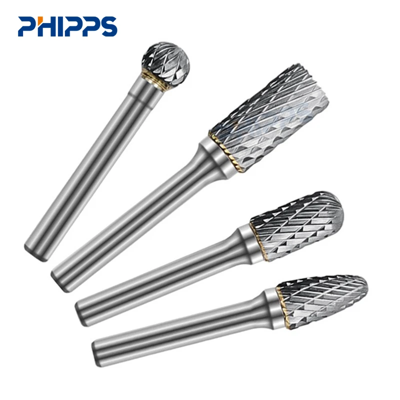 C type cylindrical grinding tungsten carbide  rotary burrs set cutter with end cut for wood carving and metal polishing