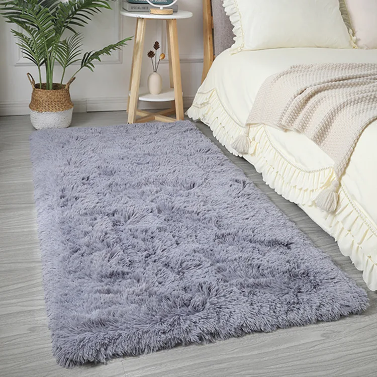 Living area carpet, fluffy and super soft, luxurious faux fur carpet with long hair on the headboard