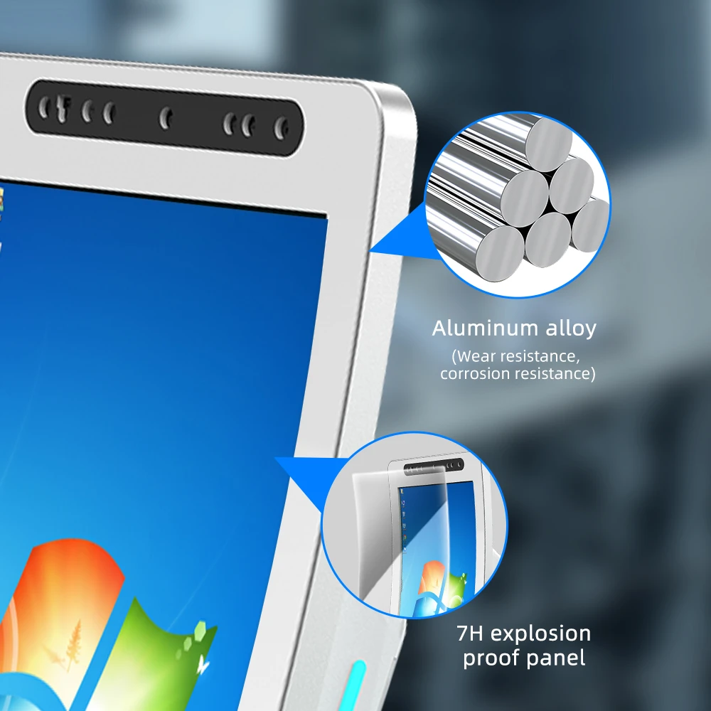 Curved metal housing design 23.6 inch capacitive touch flexible screen keyboard code scanner Wall-mounted self service kiosk