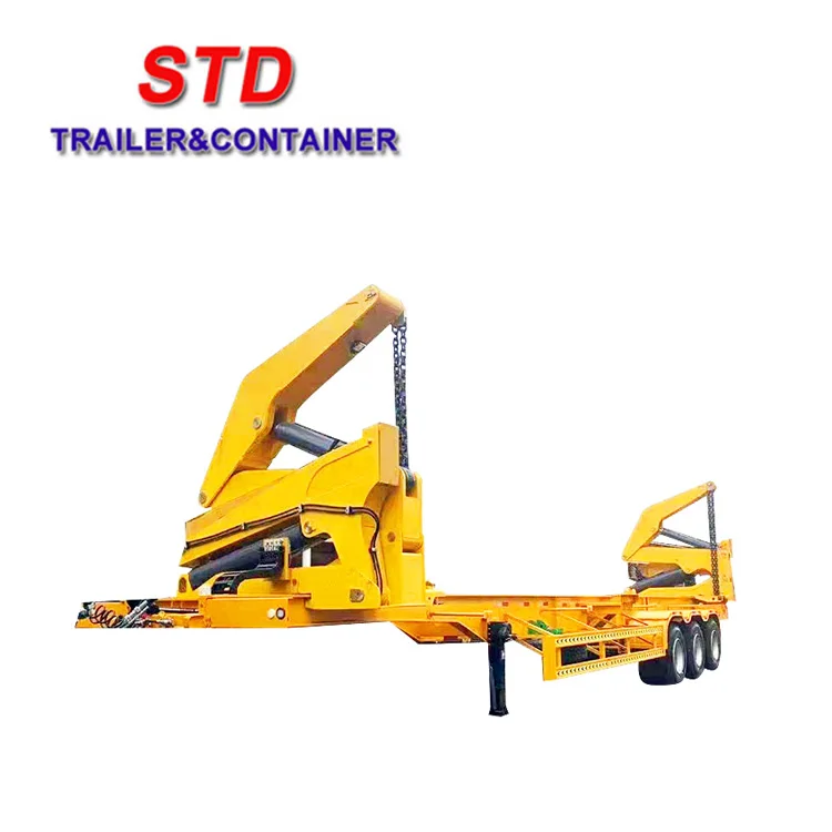 Special semi trailer with side loader unload shipping container