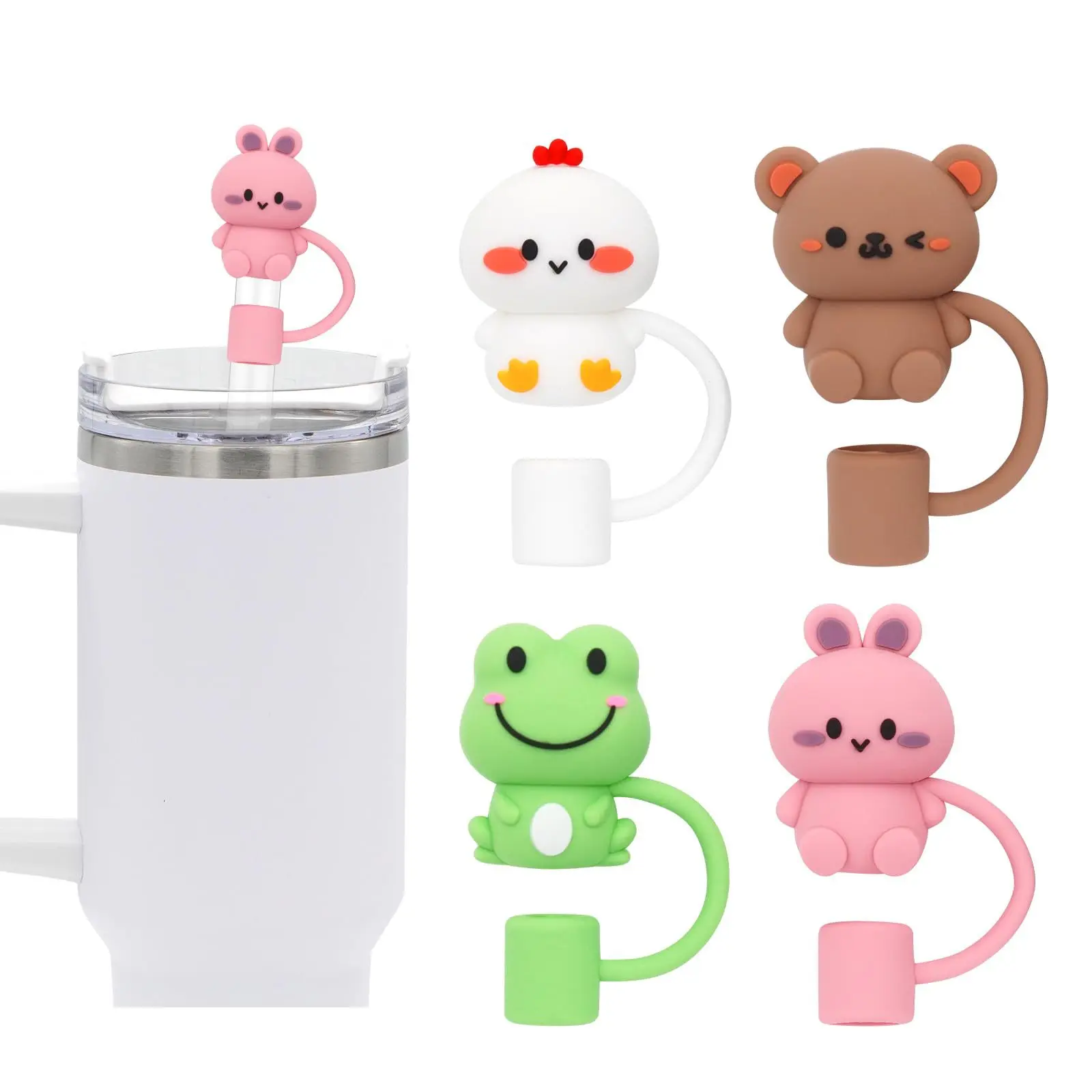 Custom Reusable Drinking Cartoon Silicone Straw Tips 10mm Straw Topper Cover For Cup