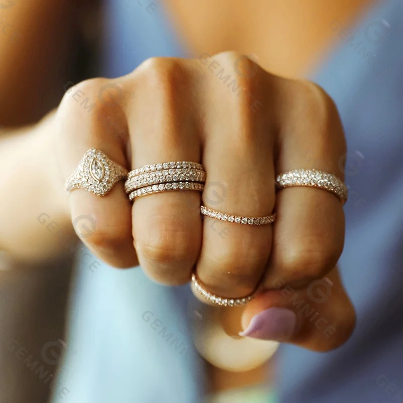 Gemnel 2024 custom 925 sterling silver 18k gold personalized wholesale price marquise bling pinky ring women