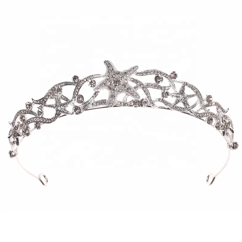Wholesale Kids Hair Accessories Bridal Starfish Design Rhinestone Pageant Crowns Baby Tiaras
