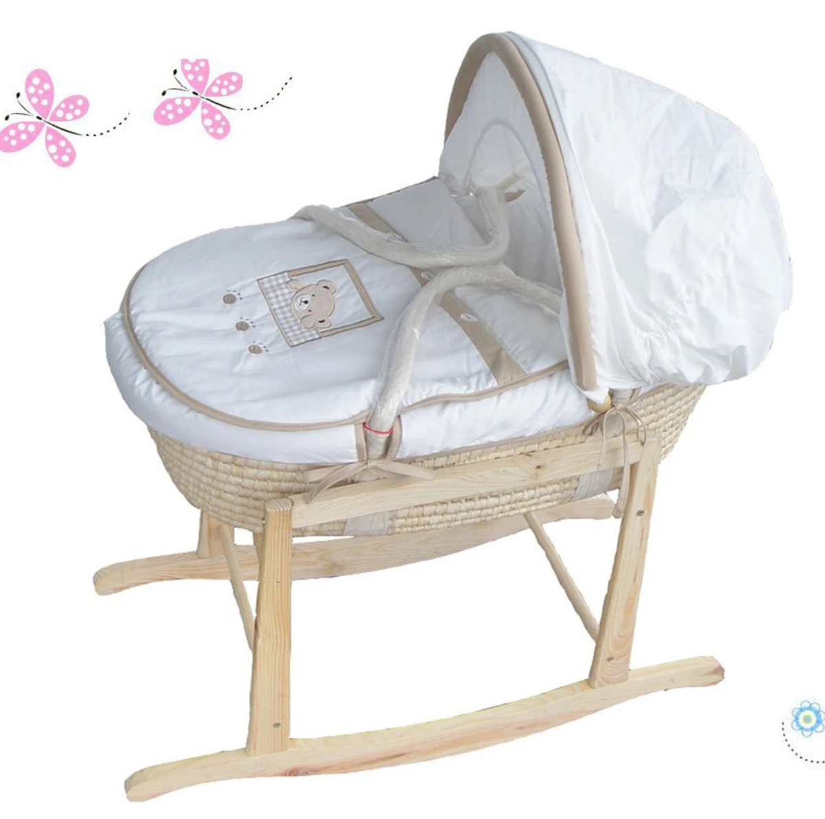 Sleeping Handmade Decorative Sky Blue Bear Baby Moses Basket