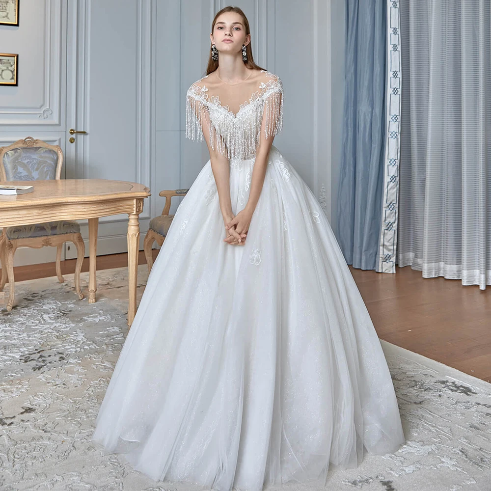 Custom Sequin Lace Plus Grid Gauze Delicate Soft French Lace Bridal Wedding Dress