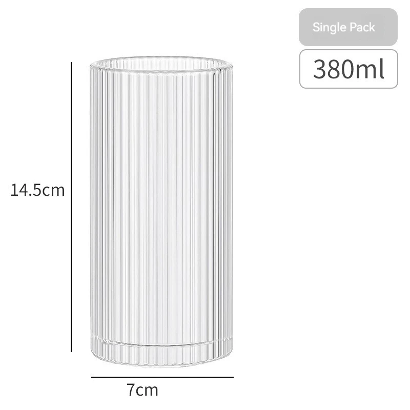 vertical grain Lid Drinking Glass Coffee 380ml Glass Cup Drinking Ribbed Clear Drinking Beverage Glass Cup With Straw
