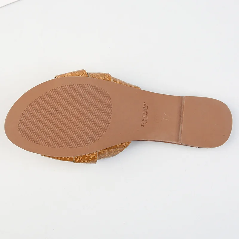 Шлепанцы с плоской подошвой в европейском и американском стиле и с открытым носком, повседневные женские летние шлепанцы, однотонные текстурные сандалии