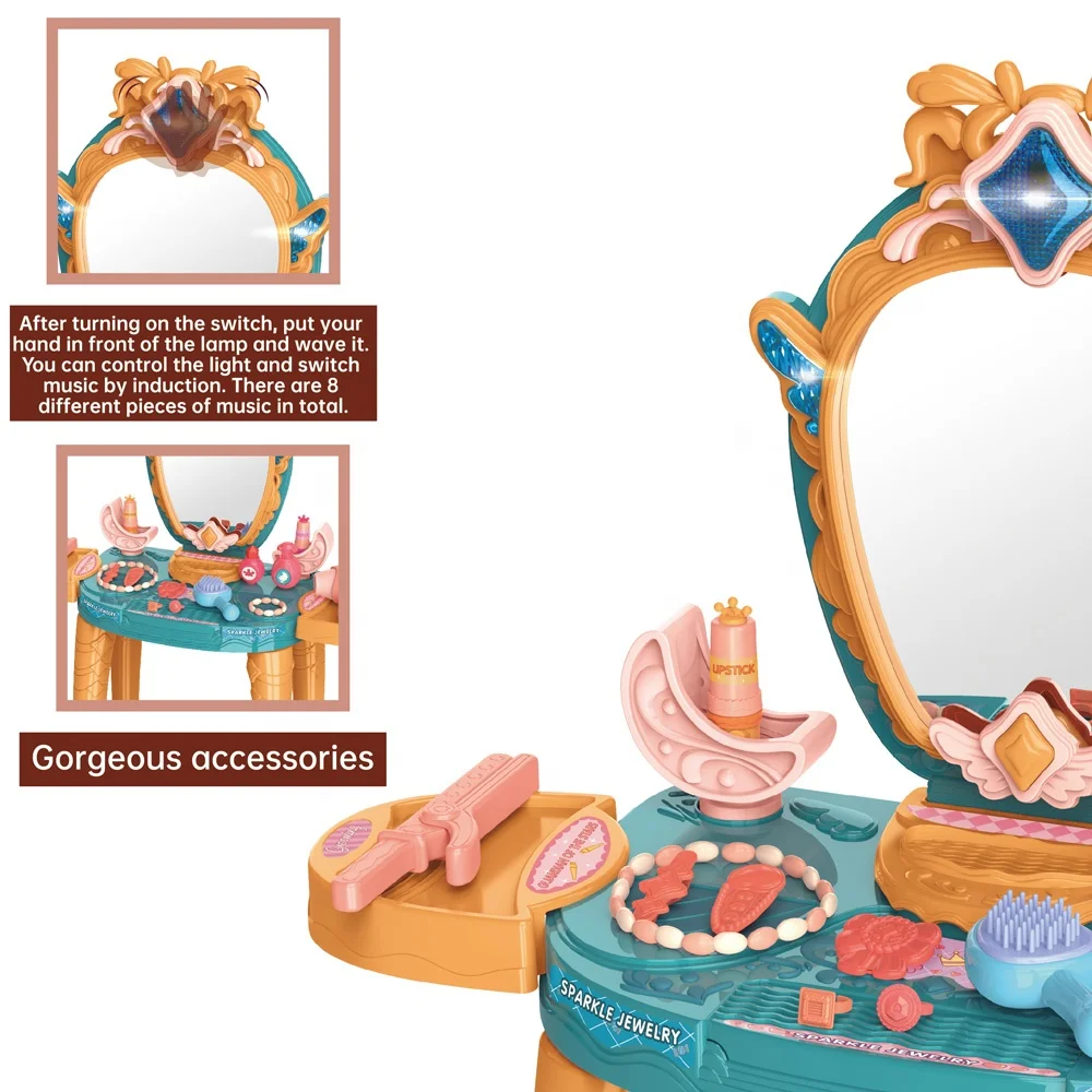 Pretend Play Juguete De Belleza 28Pcs Beauty Set Makeup Girls Plastic Kids Dressing Table Toy