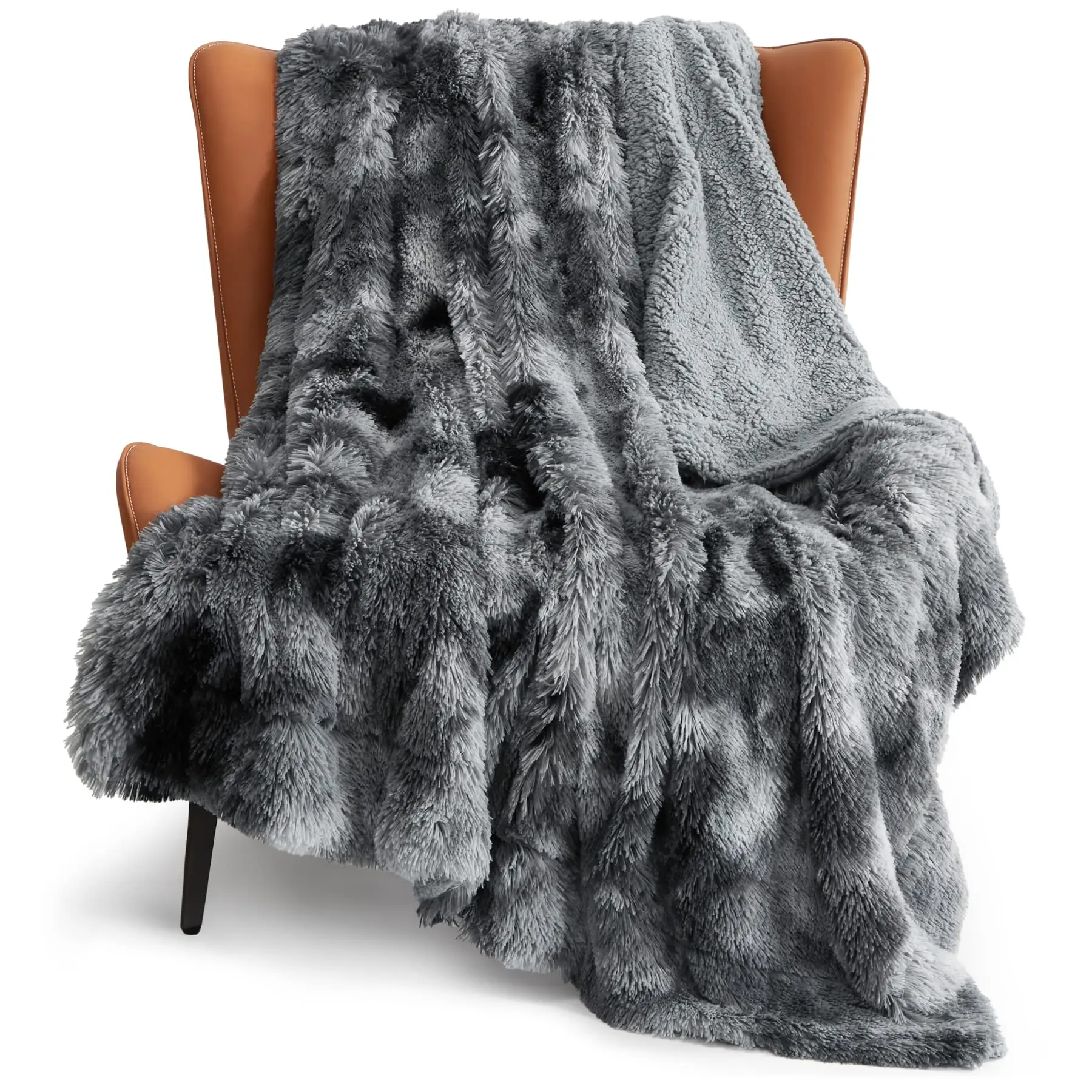 Faux Fur Throw Blanket Grey Tie-dye Fuzzy Fluffy Customized Furry Plush Decorative wholesale plush blankets Shaggy Throws