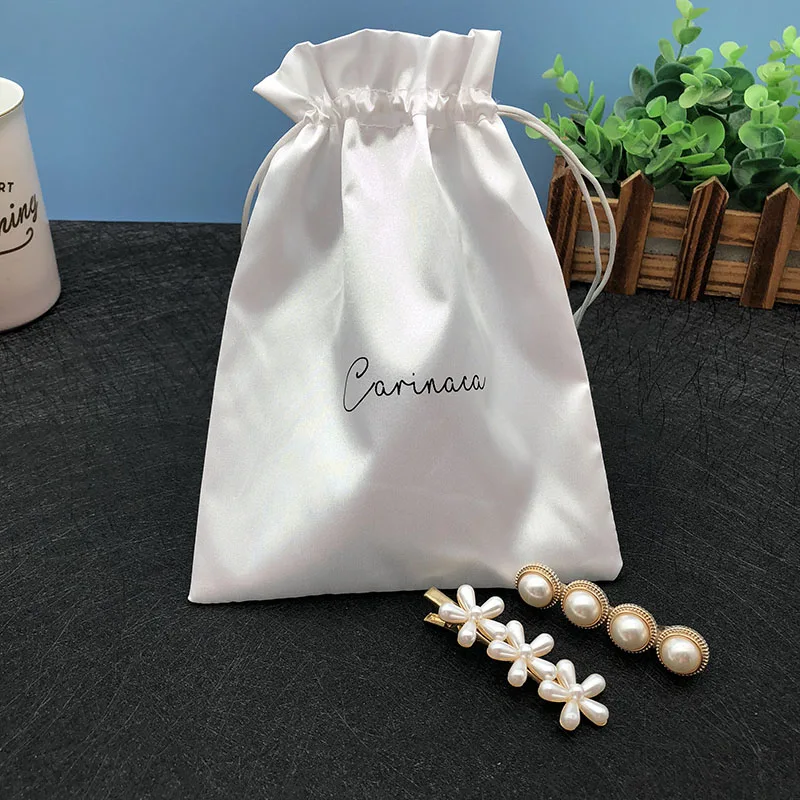 Custom Printed White Satin Pouch Drawstring