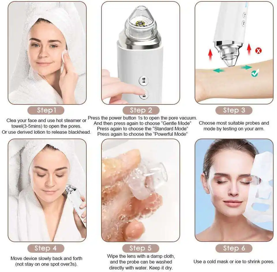 2024 New 6 Heads Electric Acne Blackhead Removal Tool Nose Pore Cleaner Blackhead Remover Vacuum